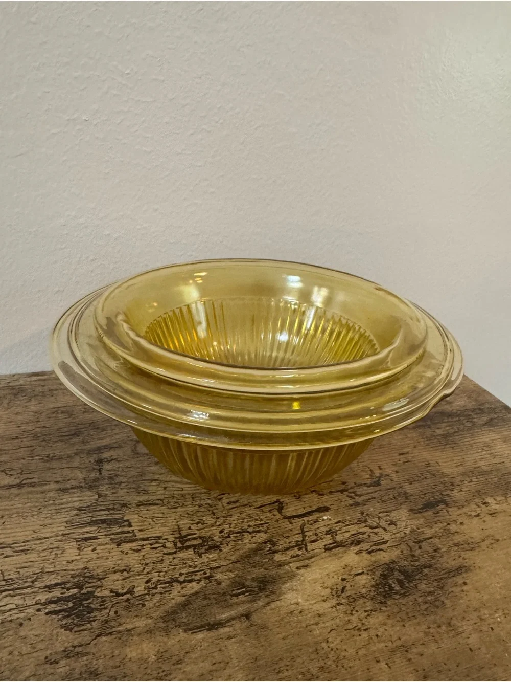 Vintage Amber Glass Dessert Bowls Set of 3 | Ribbed Glass Serving Bowls